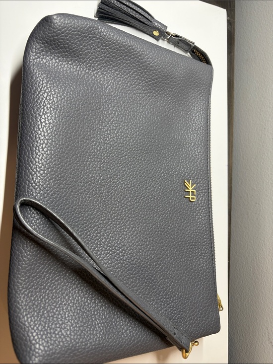 Freshly Picked Handbags - Freshly Picked Pebbled Charcoal Gray Wristlet with Gold Logo